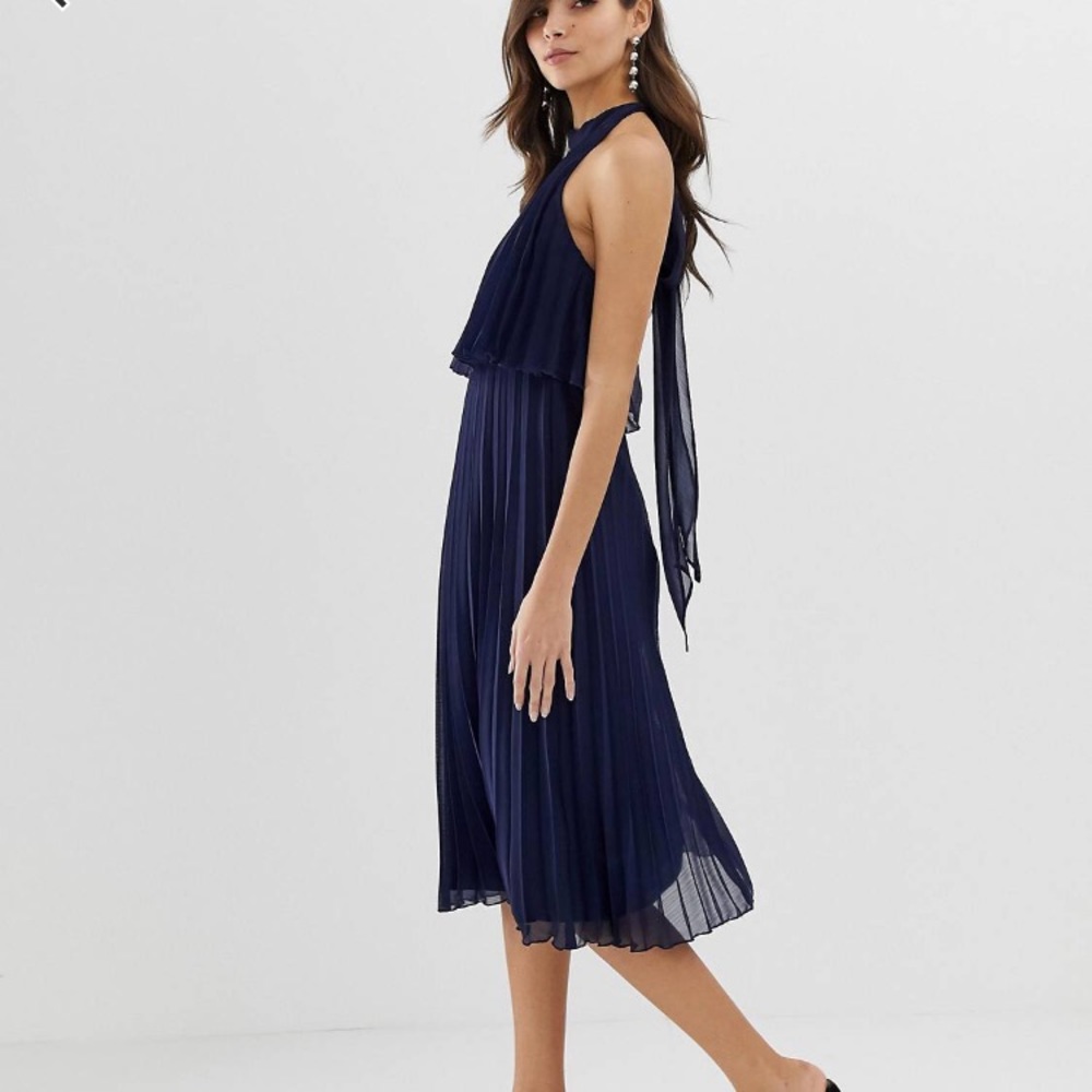 Halter tie neck midi dress in pleat ASOS Design